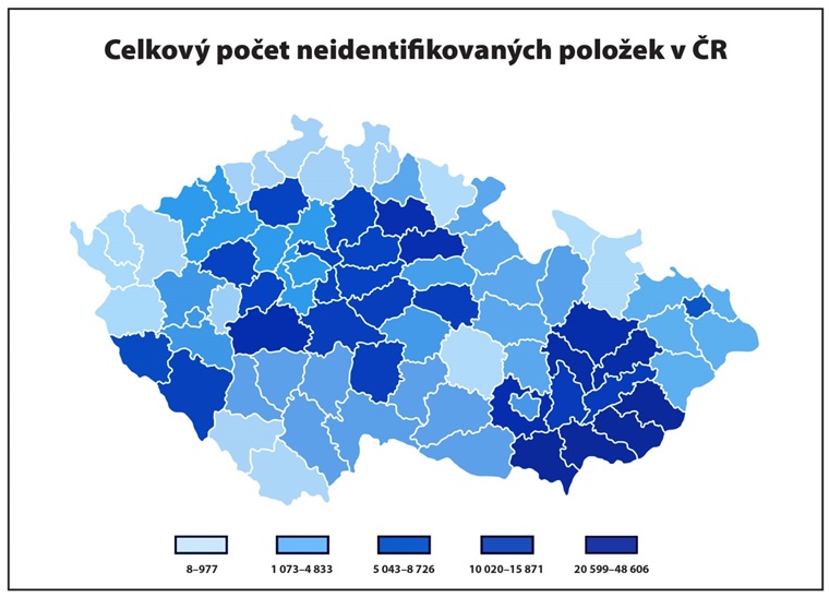 Celkový počet neidentifikovaných položek v ČR