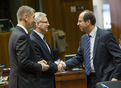 Ministr financí Andrej Babiš, litevský ministr financí Rimantas Sadzius a slovinský ministr financí Dusan Mramor, Brusel, 8.3.2016, Foto: Evropská Unie