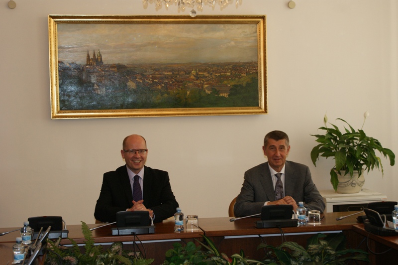 Ministr financí Andrej Babiš a předseda vlády Bohuslav Sobotka, 7.8.2014